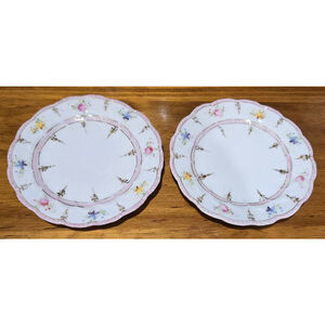 Vintage Porcelain Floral Dessert Plates - Set of 2 - Scalloped Edge Gold Accent